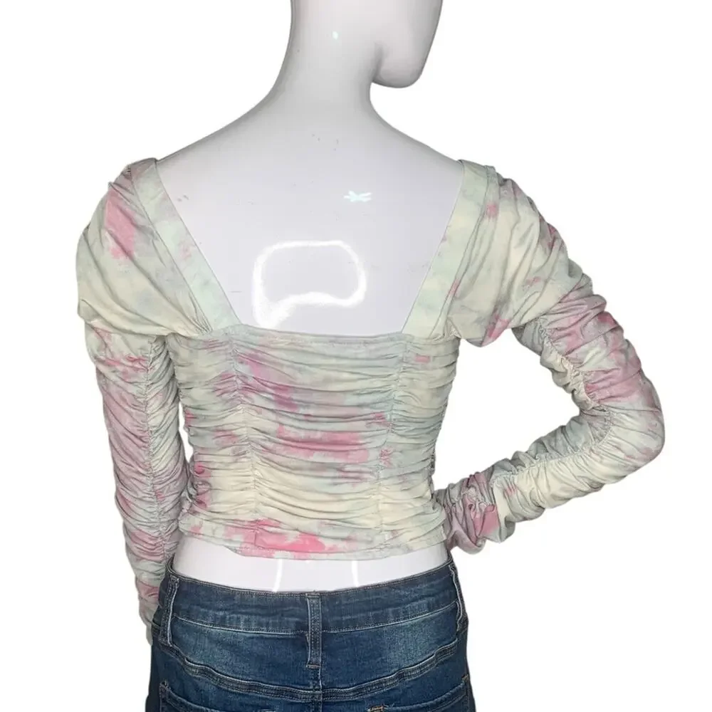 Free People All Night Corset Bustier Fitted Ruched Top Long Sleeve Size S
